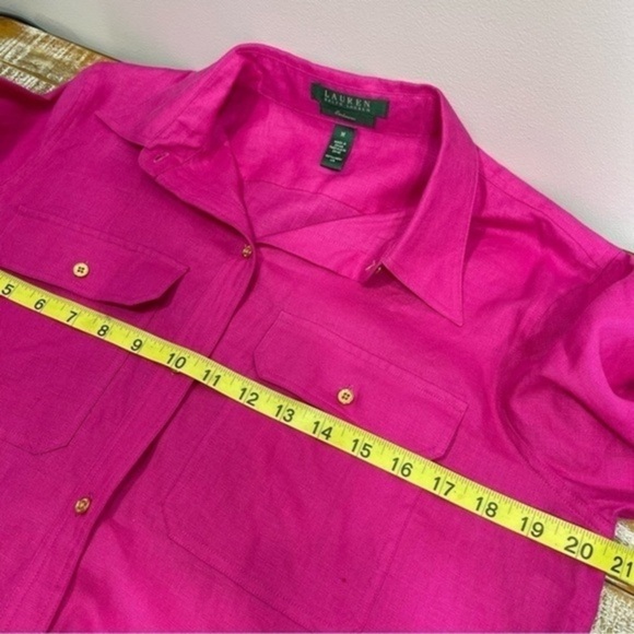 LAUREN Ralph Lauren Barbie Hot Pink 100% Linen
Button Up Top Breast Pockets Sz M - Picture 9 of 11